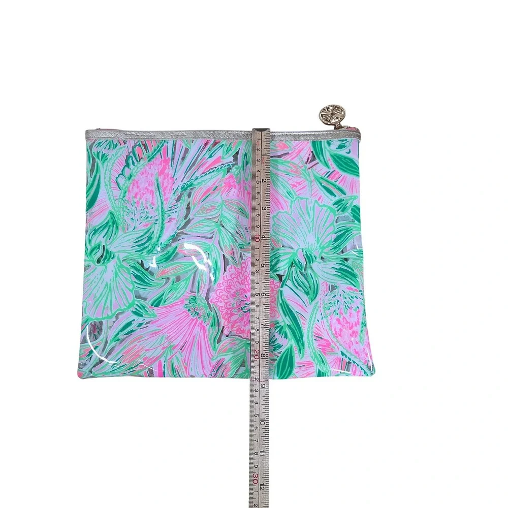 Lilly Pulitzer Pink‎ Green Floral Clear PVC Wristlet Pouch Beach Pool Bag 10x8